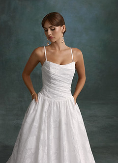 Azazie Nadine Wedding Dresses Diamond White A-Line Strapless Floral Burnout Dress image9