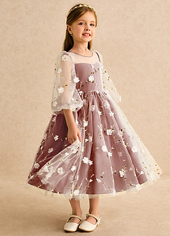 Azazie Elowen Flower Girl Dresses Auburn A-Line Sweetheart Neckline Lace Dress image4