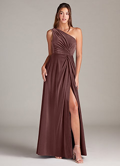 Azazie Brooke Bridesmaid Dresses Espresso A-Line One Shoulder Velvet Dress image1