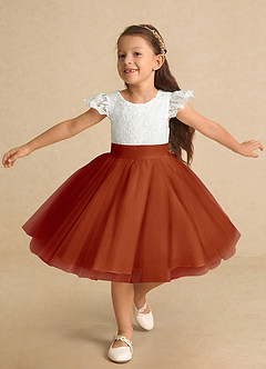 Azazie Vetty Flower Girl Dresses Ivory Paprika A-Line Lace Tulle Dress image5