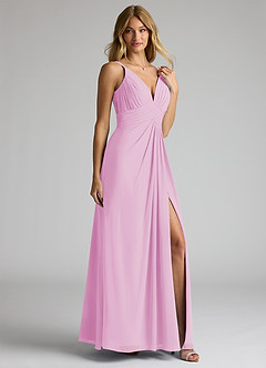 Azazie Maren Allure Brautjungfernkleider A-Linie V-Hals Spitze Chiffon Kleid Bonbonrosa image4