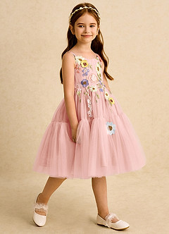 Azazie Osea Flower Girl Dresses Rosette Ball-Gown Pleated Tulle Dress image5
