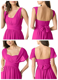 Azazie Olani Bridesmaid Dresses Fuchsia A-Line One Shoulder Chiffon Convertible Dress image9