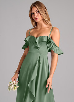 Azazie Lyra Bridesmaid Dresses Matcha A-Line Off the Shoulder Stretch Satin Convertible Dress image7