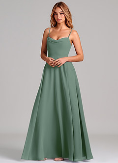 Azazie Elle Brautjungfernkleider A-Linie Plissee Chiffon Kleid Eukalyptus image4