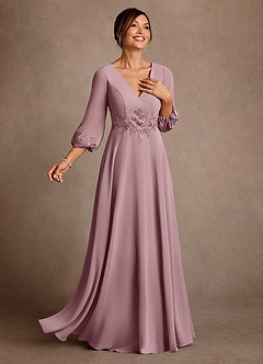 Azazie Yorba Klänningar till brudens mor Klä A-Line i Chiffong Spets Dammig Ros image2