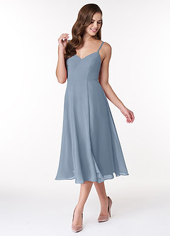 Azazie Clarissa Bridesmaid Dresses Dusty Blue A-Line V-Neck Chiffon Dress image4