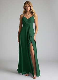 Azazie Akita Vestidos de damas de honor Vestido de Verde Oscuro de Gasa de Corte en A image1