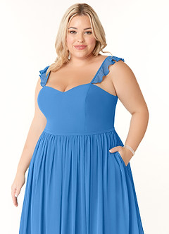 Azazie Metz Bridesmaid Dresses Blue Jay A-Line Sweetheart Ruched Chiffon Dress image11