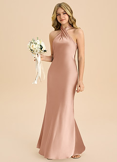 Azazie Chickie Junior Etui Plissee Stretch-Satin Kleid Roségold image4