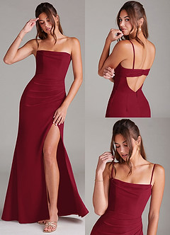 Azazie Leonis Vestidos de damas de honor Vestido de Borgoña de Gasa de Corte Recto Convertible con Sin tirantes image9