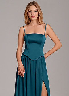 Azazie Cadence Suknie dla druhen Linia A Gorset Satyna elastyczna Do ziemi Sukienka image2