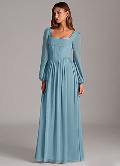 Azazie Maree Bridesmaid Dresses Moody Blue A-Line Corset Chiffon Dress image1