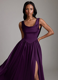 Azazie Novi Bridesmaid Dresses Grape A-Line with Pockets Stretch Satin Dress image3