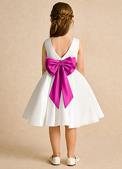 Azazie Sosie Flower Girl Dresses Ivory Fuchsia A-Line Pleated Matte Satin Dress image1