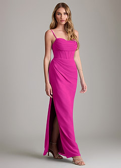 Azazie Mai Vestidos de damas de honor Vestido de Fucsia de Gasa de Corte Recto con Plisado image3