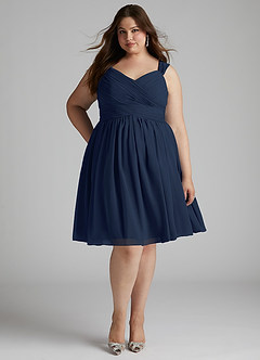 Azazie Angie Robes de demoiselle d'honneur Robe Trapèze en Mousseline de soie Corset Bleu Marine Foncé image11