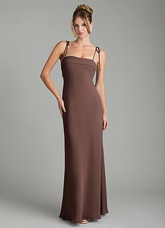 Azazie Ellia Robes de demoiselle d'honneur Robe Trapèze en Mousseline de soie Nœud Ganache image1