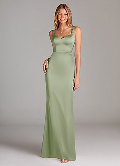 Azazie Denice Bridesmaid Dresses Dusty Sage A-Line Pleated Stretch Satin Dress image3