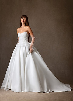 Azazie Harper Vestidos de noiva Vestido Diamante Branco de Cetim de Vestido de baile com Sem Alças image1