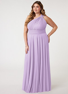 Azazie Charlize Bridesmaid Dresses Lilac A-Line One Shoulder Mesh Dress image8