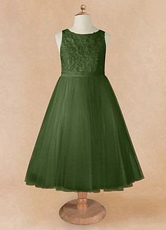 Azazie Calla Flower Girl Dresses Olive Ball-Gown Lace Tulle Dress image7