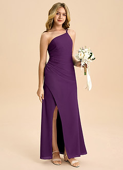 Azazie Eren Junior Vestido Uva de Chiffon de Linha A com Plissado image3