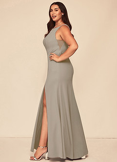 Azazie Rogue Bridesmaid Dresses Taupe Mermaid Scoop Side Slit Stretch Crepe Dress image9