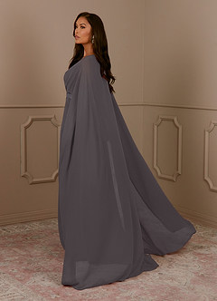 Azazie Isa Mother of the Bride Dresses Steel Grey A-Line V-Neck Pleated Chiffon Dress image3