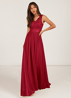 Azazie Gertrude Brautjungfernkleider A-Linie Spitze Chiffon Kleid Scharlachrot image1