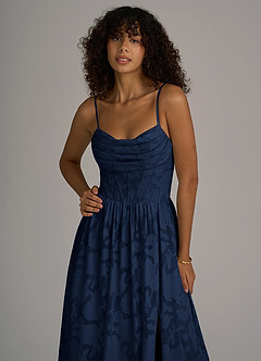Azazie Lettie Brautjungfernkleider A-Linie Korsett Blumen-Burnout Kleid Dunkelmarine image2