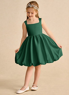 Azazie Nirvana Robe Demoiselle D'honneur Fillette Robe Princesse en Mat Satiné Rayé Vert Foncé image3