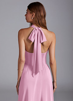 Azazie Myra Brautjungfernkleider A-Linie Hoher Kragen Stretch-Satin Kleid Bonbonrosa image4