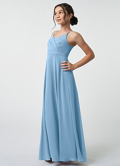 Azazie Avelina Junior Steel Blue A-Line Pleated Chiffon Dress image4