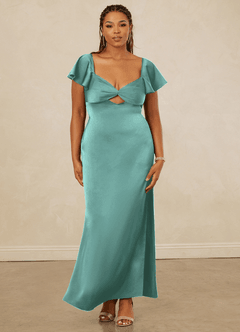 Christian Siriano Bridal for Azazie 1005 Bridesmaid Dresses Aqua Sheath Sweetheart Neckline Stretch Satin Dress image12