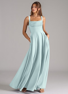 Azazie Shaude Robes de demoiselle d'honneur Robe Trapèze en Satin extensible Plissée Brume image3