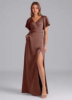 Azazie Ambrosia Bridesmaid Dresses Espresso A-Line Pleated Stretch Satin Dress image6