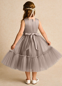 Azazie Miracle vestidos de niña de las flores Vestido de Gris Pardo de Satin Mate de Corte En A con Lazo image2