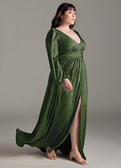 Azazie Norah Robes de demoiselle d'honneur Robe Trapèze en Satin extensible Genévrier image10