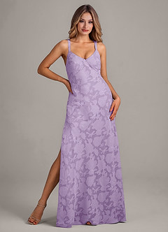 Azazie Aliza Bridesmaid Dresses Lilac A-Line Floral Burnout Dress image1