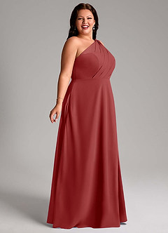Azazie Phaedra Bridesmaid Dresses Rust A-Line One Shoulder Chiffon Dress image3