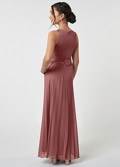 Azazie Lindie Junior Desert Rose A-Line Pleated Chiffon Dress image4