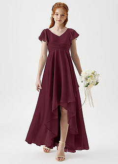 Azazie Caria Junior Vestido de Cabernet de Gasa de Corte en A con Plisado image3