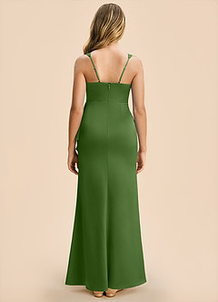 Azazie Adrienne Junior Basil Sheath Pleated Stretch Satin Dress image2