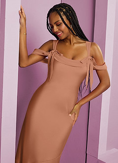 Barbie ♥ Azazie Vestidos de damas de honor Vestido de Bronceador de Satén Elástico de Corte Recto con Plisado image7