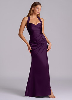 Azazie Destiny Bridesmaid Dresses Grape Mermaid Sweetheart Neckline Stretch Satin Dress image3
