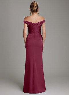 Azazie Teyana Bridesmaid Dresses Mulberry Sheath Off the Shoulder Stretch Satin Dress image7