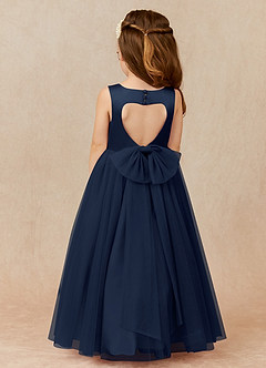 Azazie Muni Flower Girl Dresses Dark Navy A-Line Bow Tulle Dress image1