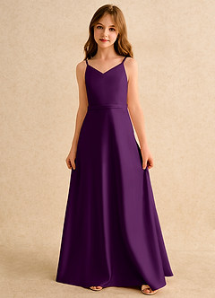 Azazie Fishie Girls Formal Flower Girl Dresses Grape A-Line Matte Satin Dress image4