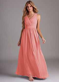 Azazie Kingsley Bridesmaid Dresses Coral A-Line Lace Chiffon Dress image3